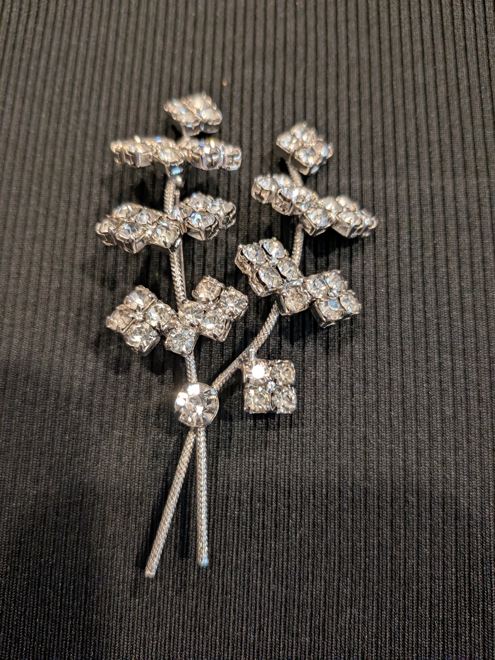B#5: Crystal Floral Spray Brooch - Silver Tone